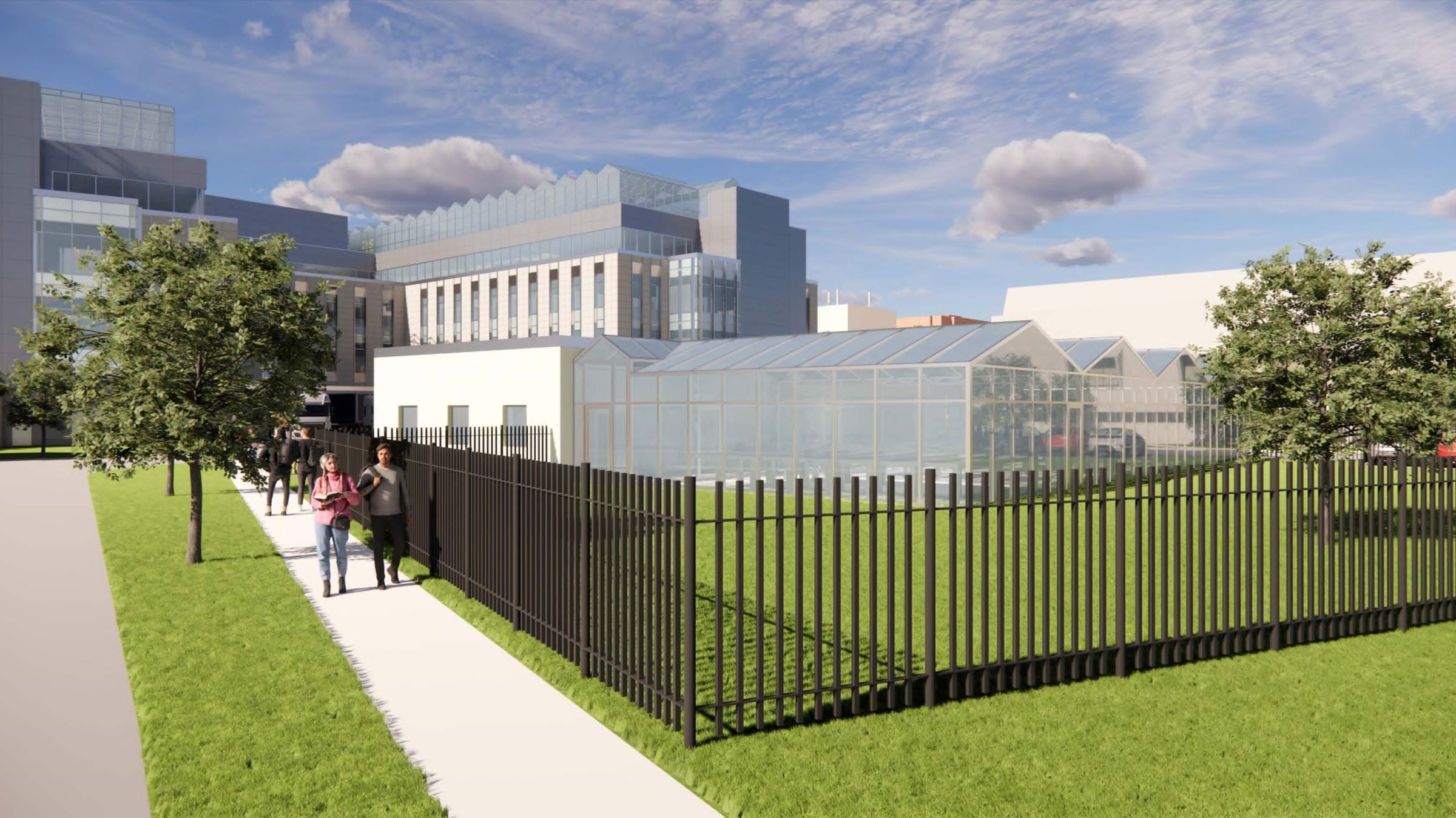 Inside and outside of the Agricultural Research Building, new laboratories and greenhouses will provide additional teaching space for learning. Picture rendering provided by BHDP Architecture and Flad Architecture.